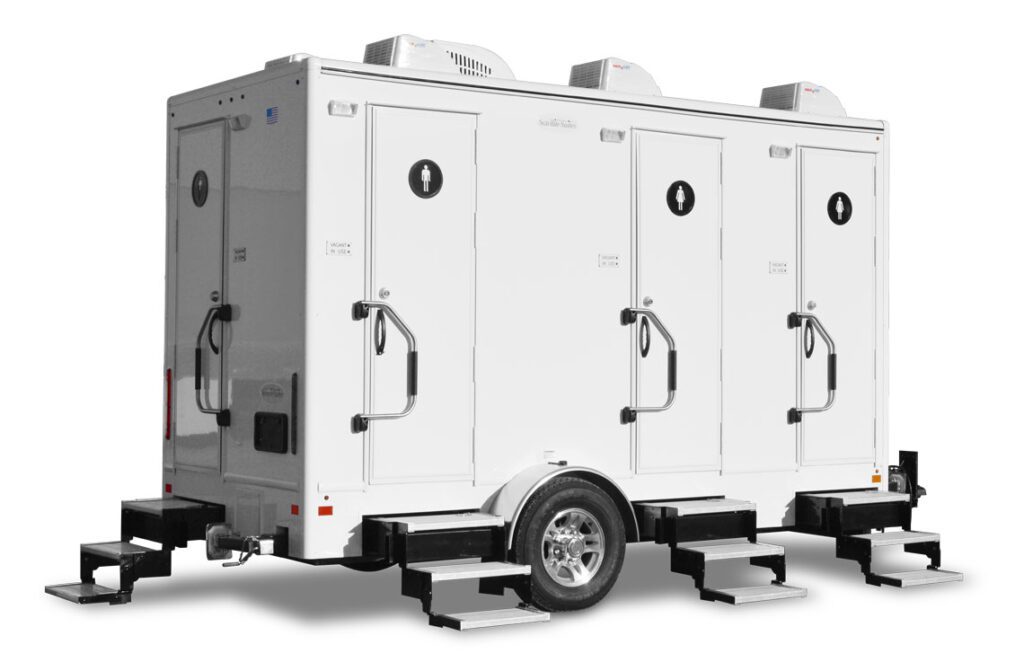 White 4 stall 4 door restroom trailer