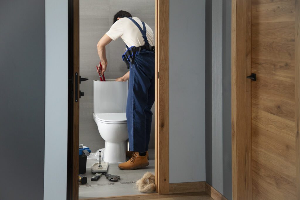 Plumber fixing a bathroom issue