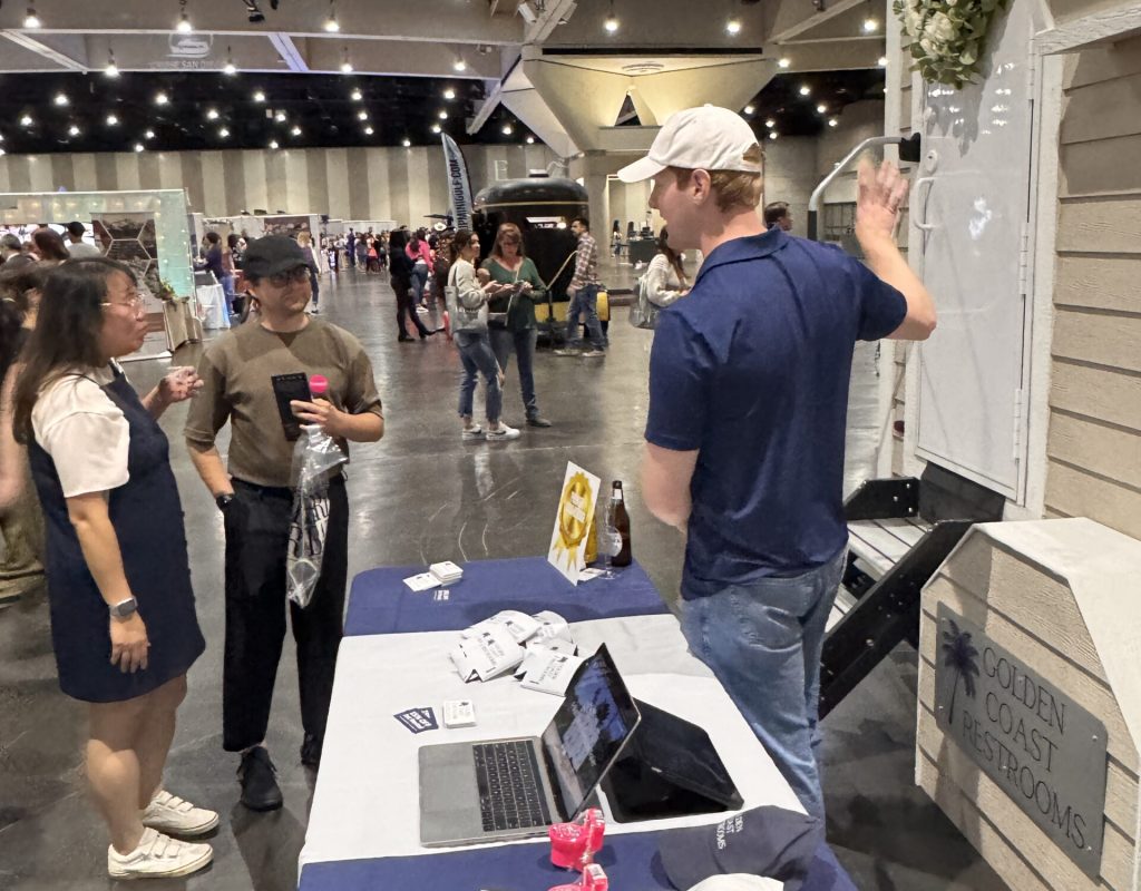 Luxury portable restrooms setup for Santee, CA outdoor wedding event