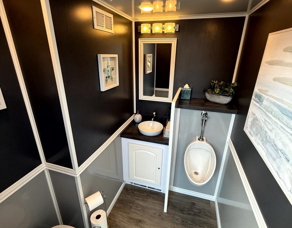 2-stall-restroom-trailer-mens Luxury portable restroom rental in San Marcos CA