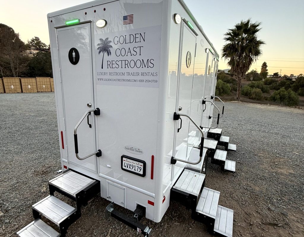 Golden Coast Restrooms servicing wedding with luxury porta potty