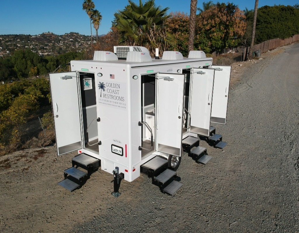 Golden Coast Restrooms unit at a wedding venue in Orange County, CA