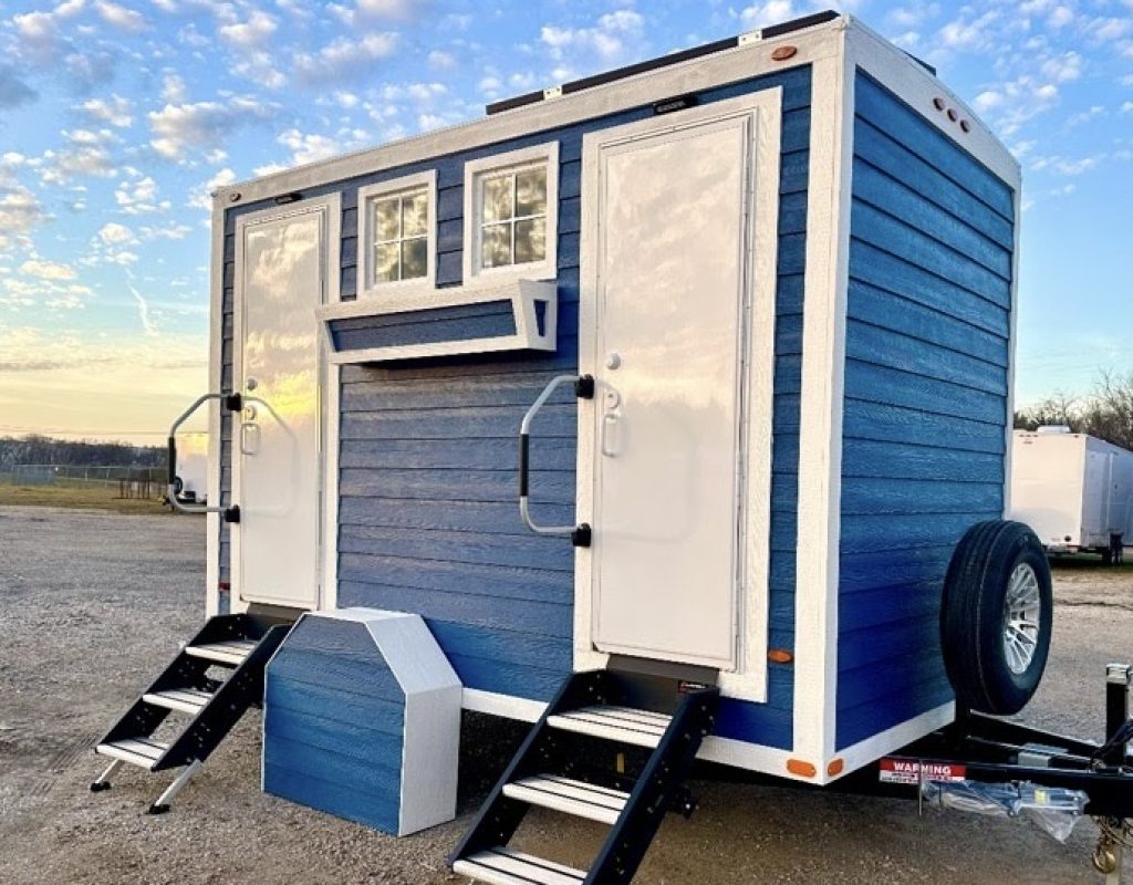 Elegant luxury portable restroom exterior in Riverside County, CA
