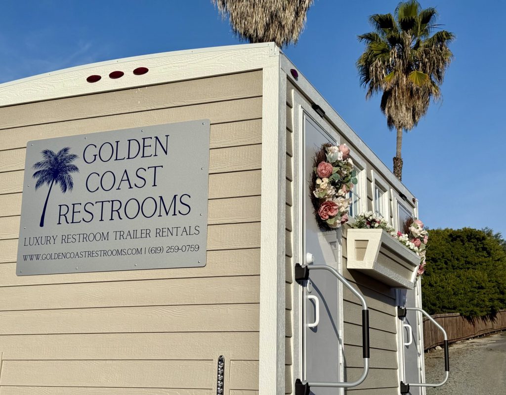 Interior view of a high-end portable restroom with elegant design