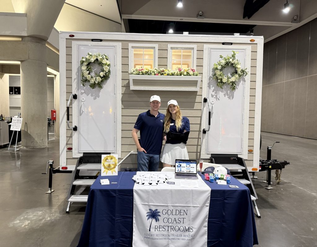 Comfortable luxury restroom trailer installed by Golden Coast Restrooms team