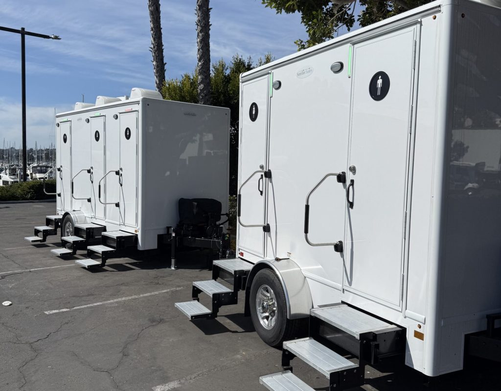 Golden Coast Restrooms delivering clean luxury portable restroom rental